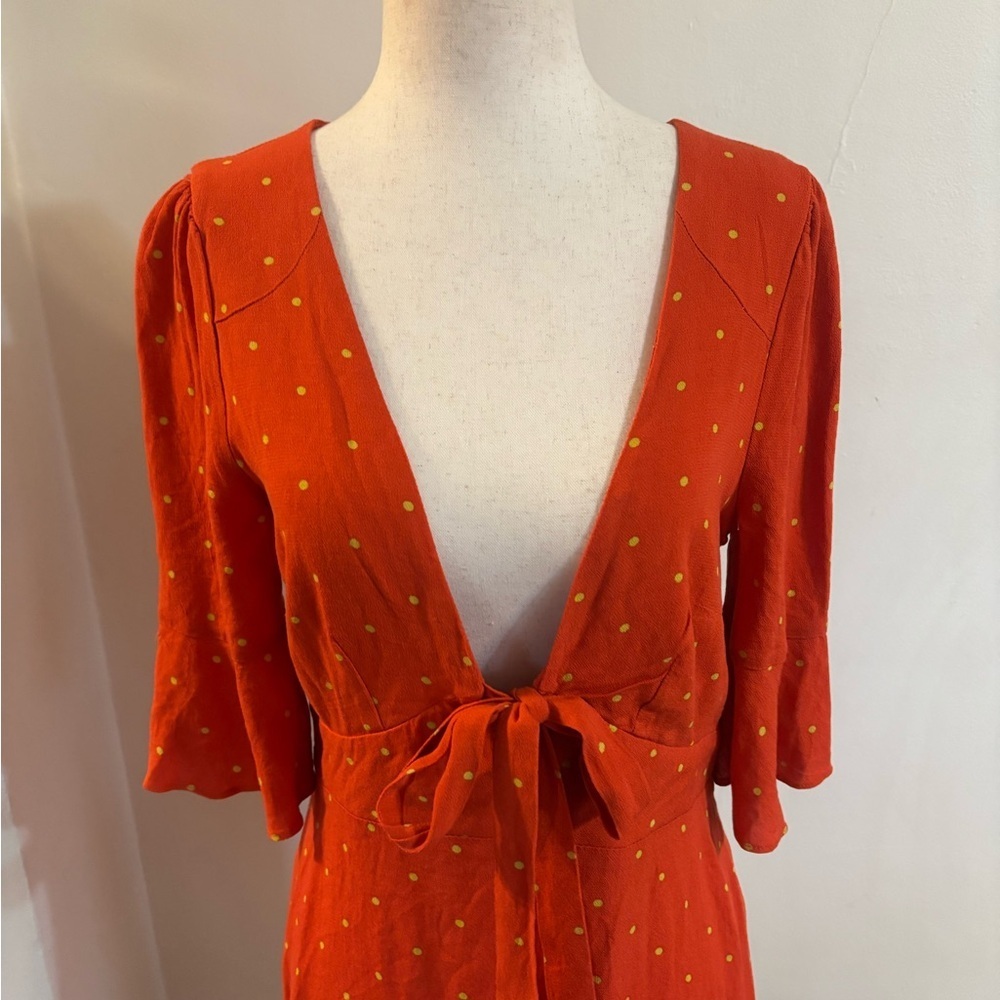 Free People All Yours Mini Dress Polka Dot Flame Red Size 6 Medium - Picture 5 of 7